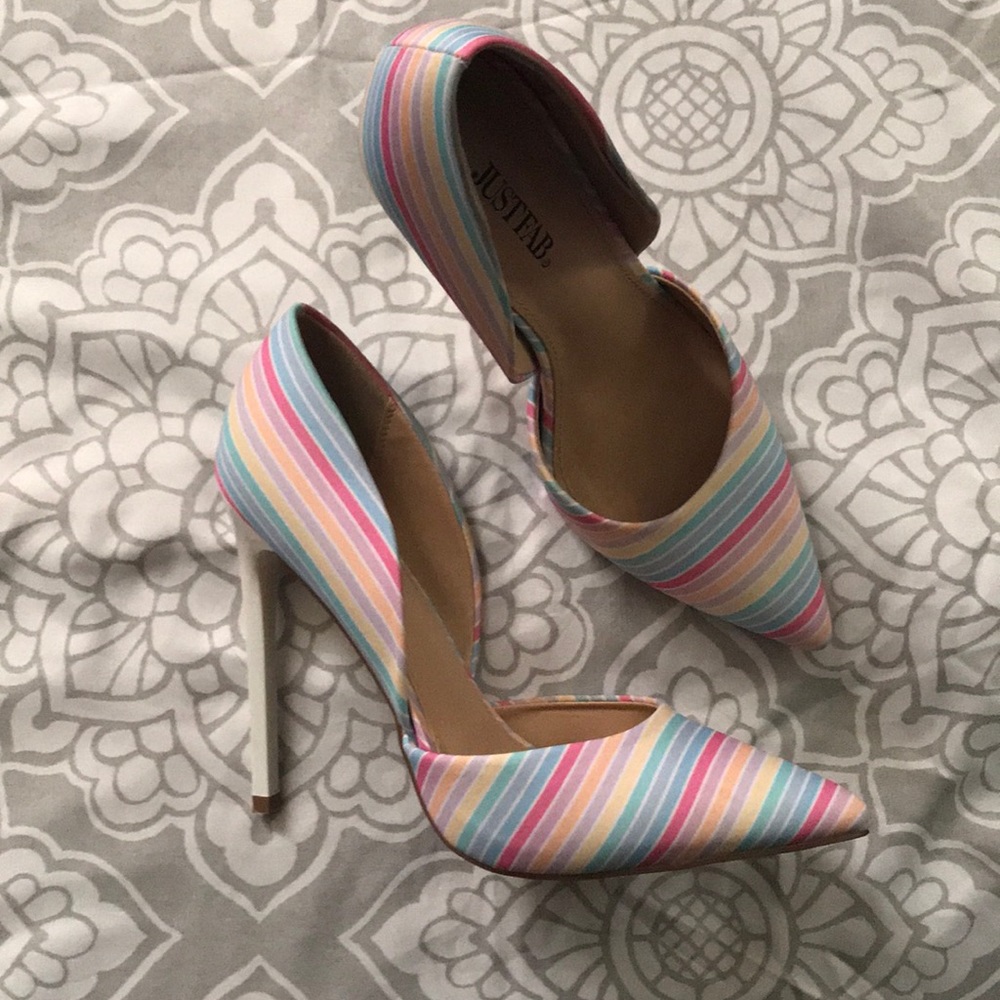 Striped Just Fab stilettos worn once.